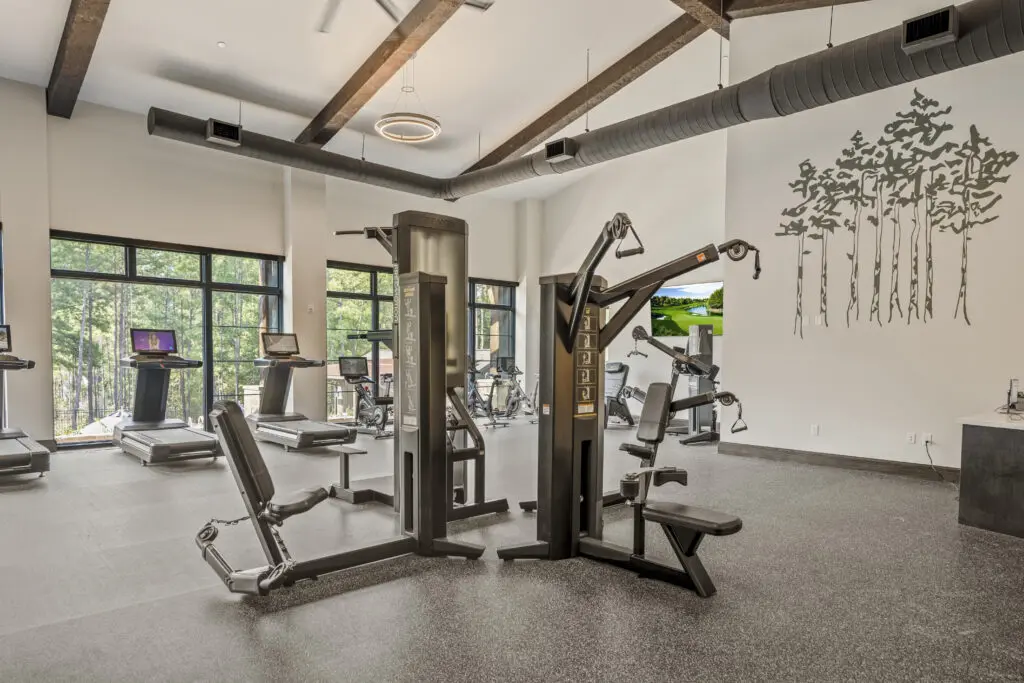 The fully equipped gym in The Sanctuary at Bluejack National.  (Photo by Bluejack National)