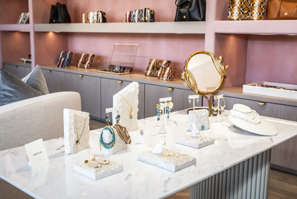 Jewelry handmade by global artisans lines the shelves. Photo by Toman Imagery.