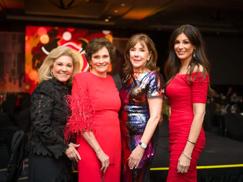 Edna Meyer-Nelse, Bobbie Nau, Elizabeth Stein, Jody Merritt at the 'Red Hot Gala' benefitting the Houston Firefighters Foundation. (Photo by Daniel Ortiz)