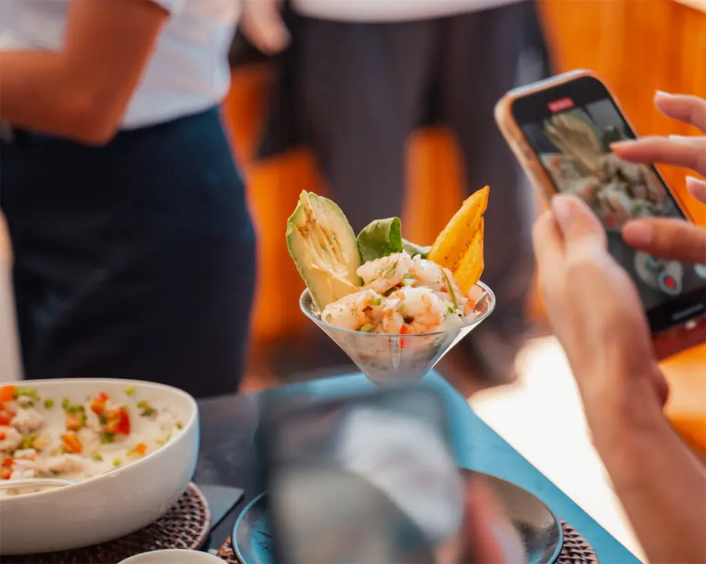 Onboard amenities include delicious cuisine.