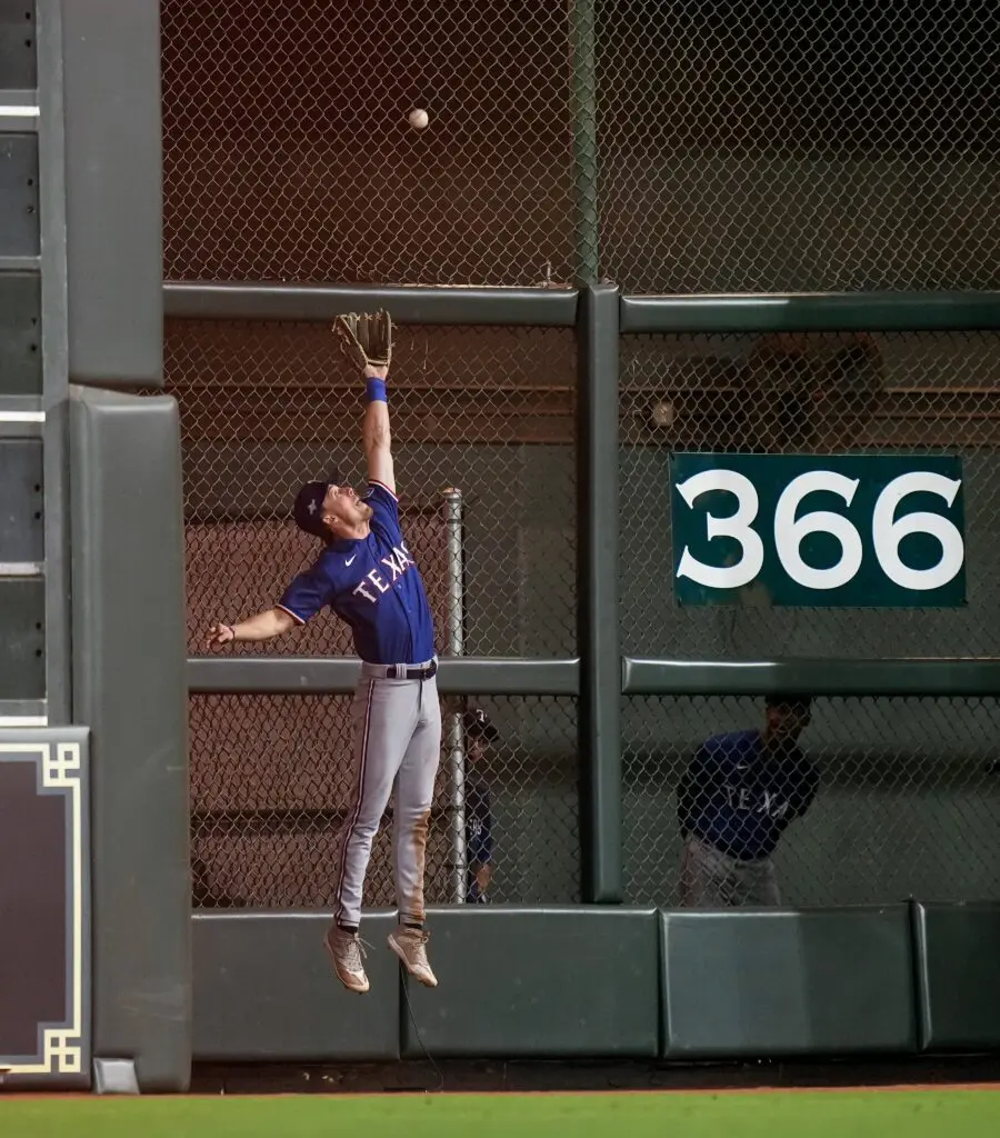 Texas Rangers super rookie Evan Carter made the catch of the game to rob the Astros' Alex Bregman and help win Game 1 of this all-Texas ALCS. (@Rangers)