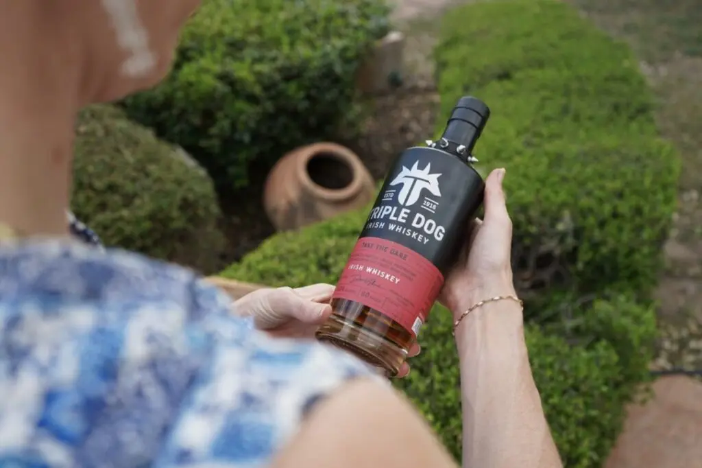 Check out the spiked collar on this bottle of Triple Dog Irish Whiskey.
