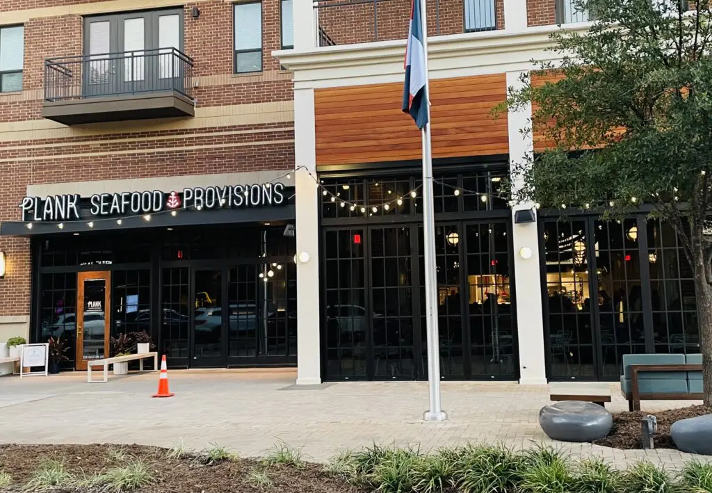 The exterior of the brand new Plank Seafood Provisions at Fort Worth's Clearfork. (Photo by Courtney Dabney)
