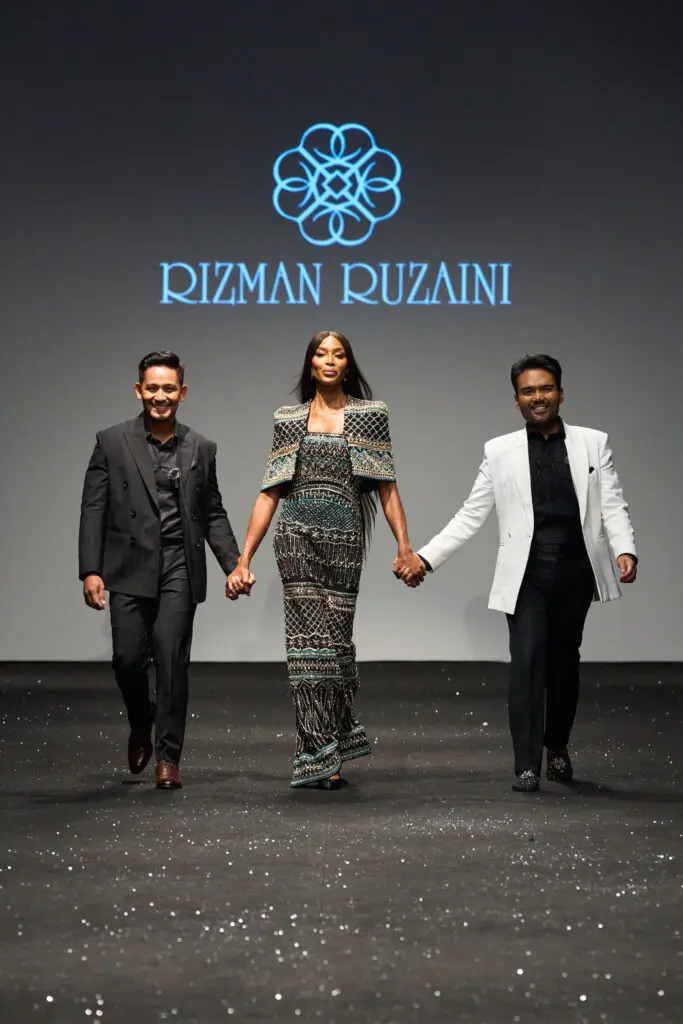 Globally renowned supermodel Naomi Campbell made her Dubai Fashion Week debut as she closed the Rizman Ruziani show in a glittering final look.  (Photo by Dubai Fashion Week )