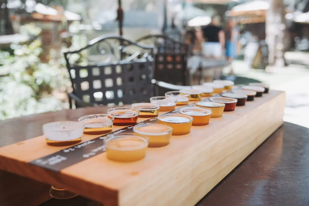 A beer flight at Malibu Wines and Beer Garden on Saddlerock Ranch in California.