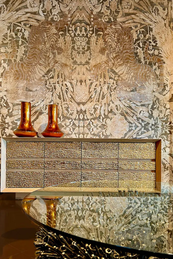 A vignette at Studio Van den Akker with artist James Bearden’s Urchin table and Adriana cabinet by Studio Van den Akker. (Photo by Pär Bengtsson)