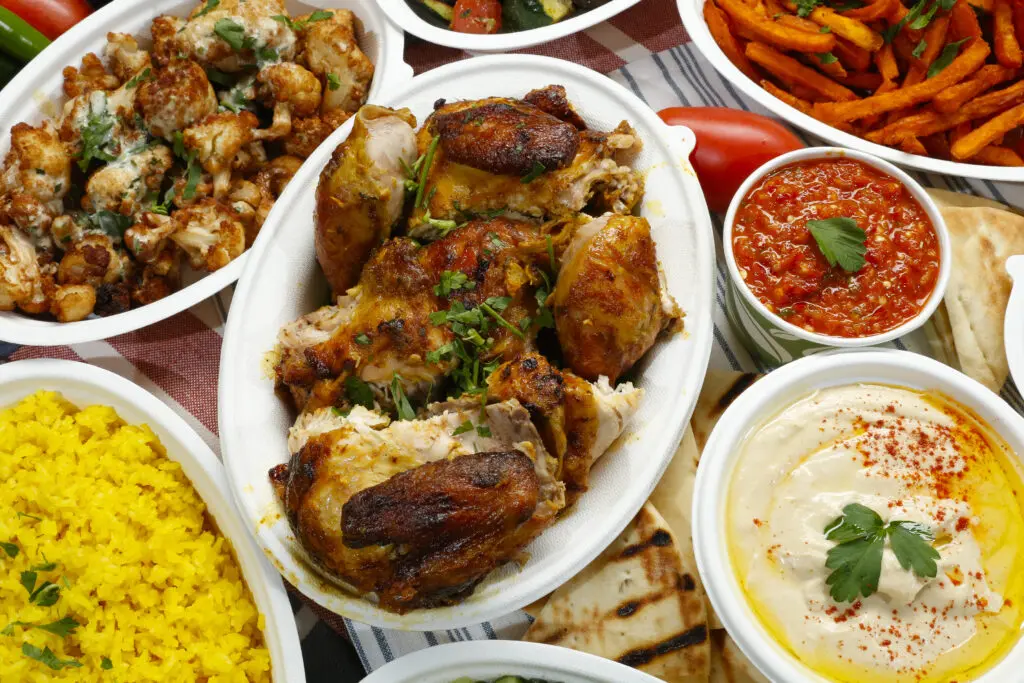 If you’re feeding a family, Crazy Pita offers eight-piece, 12-piece and 16-piece family dinners which include whole chicken, sides like rice, feta salad, and hummus with pita and range in price from $34.99 to $54.99.