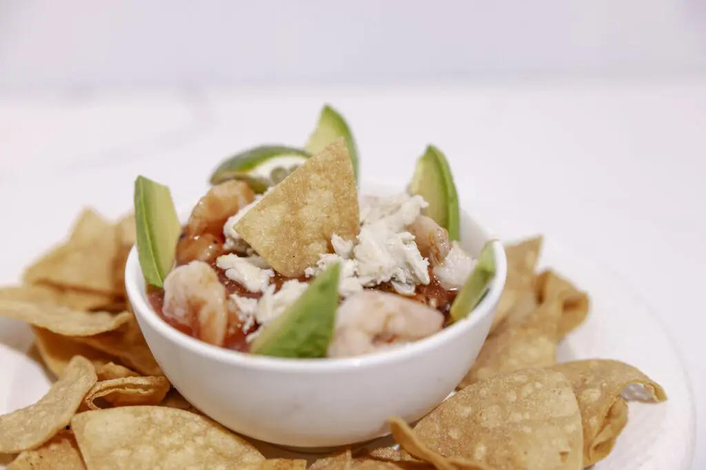 Jonathan's The Rub's campechana is served at the Campbell Place at lunch. Shrimp, crabmeat, lime, marinated pico, avocado and roasted peppers await.
 (Photo by Lauren Holub )