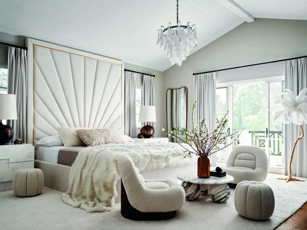 Winnie Harlow's Art Deco-inspired bedroom, designed by Martyn Lawrence Bullard.  (Photo by Douglas Friedman)