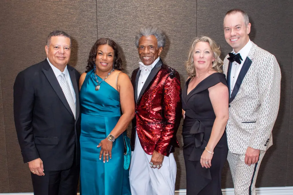 TUTS board chair Frank Jones & Demetra Jones, Broadway legend André de Shields, TUTS executive director Hillary Hart, TUTS artistic director Dan Knechtges at the 2023 gala. (Photo by Photo by David Power)