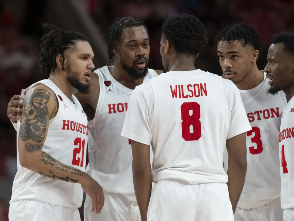 Emanuel Sharp (from left), J'Wan Roberts, Mylik Wilson, Ramon Walker Jr. and LJ Cryer know there a lot of answers on this UH roster. (Photo by F. Carter Smith)