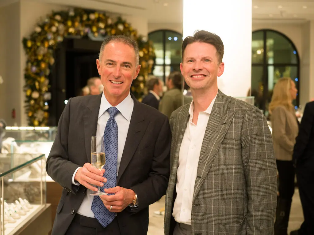 Dr. Bradley Edwards, Dr. David Victor at the Valobra Master Jewelers holiday client appreciation party. (Photo by Daniel Ortiz)