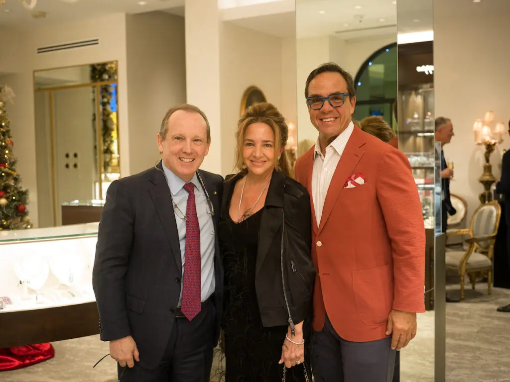 Franco Valobra, Lisa & John Santasiero  at the Valobra Master Jewelers holiday client appreciation party. (Photo by Daniel Ortiz)