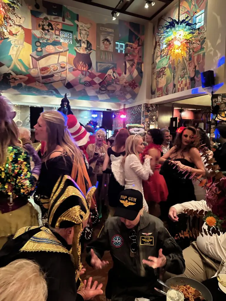 The party crush celebrating La Griglia's last Halloween bash surges to more than 800 costumed revelers through the River Oaks Shopping Center hot spot. The restaurant moves to 2817 West Dallas on November 20. (Photo by Shelby Hodge)