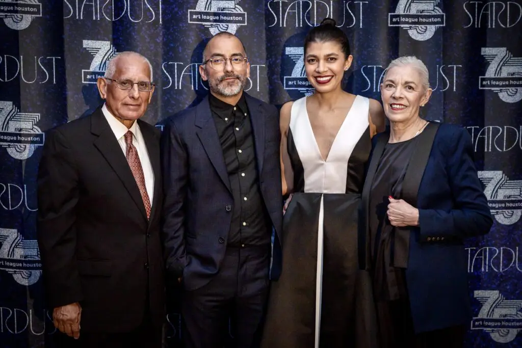 Arthur Valdez, honoree Vincent Valdez, Adriana Corral, Rosie Corral at Art League Houston’s 75th Anniversary Gala (Photo by Alex Barber and Laura Burlton)