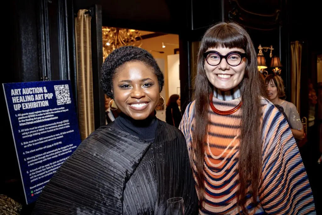 Cydney Pickens, ALH artist advisory board chair Sophie Asakura at Art League Houston’s 75th Anniversary Gala (Photo by Alex Barber and Laura Burlton)