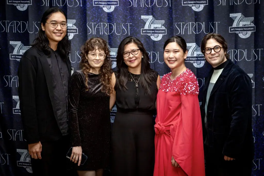 Izaac Costiniano, Redd Howard, Raquel Costiniano, Zhaira Costiniano, Lukas Costiniano at Art League Houston’s 75th Anniversary Gala (Photo by Alex Barber and Laura Burlton)