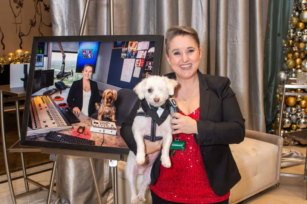 Sarah Pepper with Willie at the Citizens for Animal Protection Celebrity Paws Gala (Photo by Jacob Power)