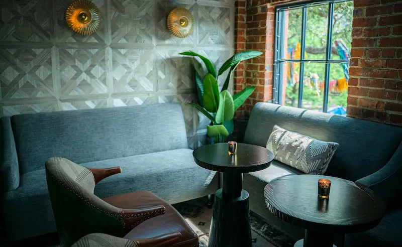 Lounge seating inside the hidden club known as La Loteria located above Paloma Suerte.