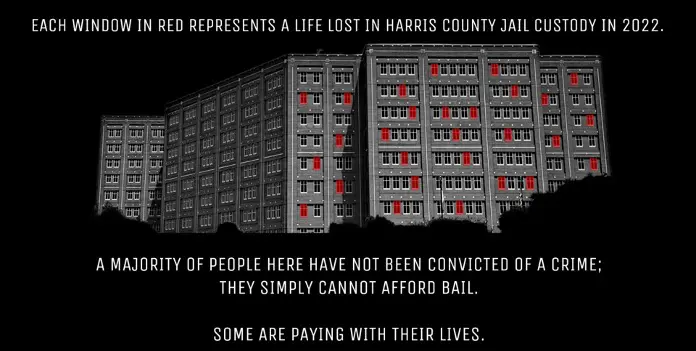 McKenna Gessner's "These Windows Are Fake, But Jail Mortality Is Real" for 8x5 Houston (Courtesy Art at a Time Like This) 