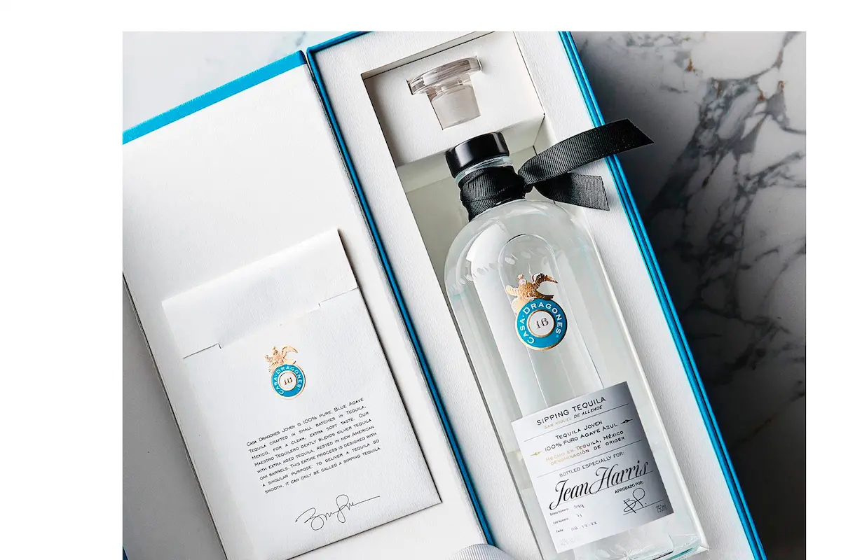 A personalized bottle of Casa Dragones Joven.