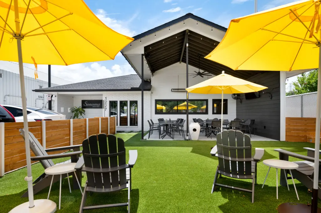 Outside Sonoma Wine and Cheese, a modern wine bar/shop with rotating tasting flights, cheese and charcuterie and light bites. It is just one of Stomping Grounds development's offerings. (Courtesy of Sonoma Wine and Cheese)