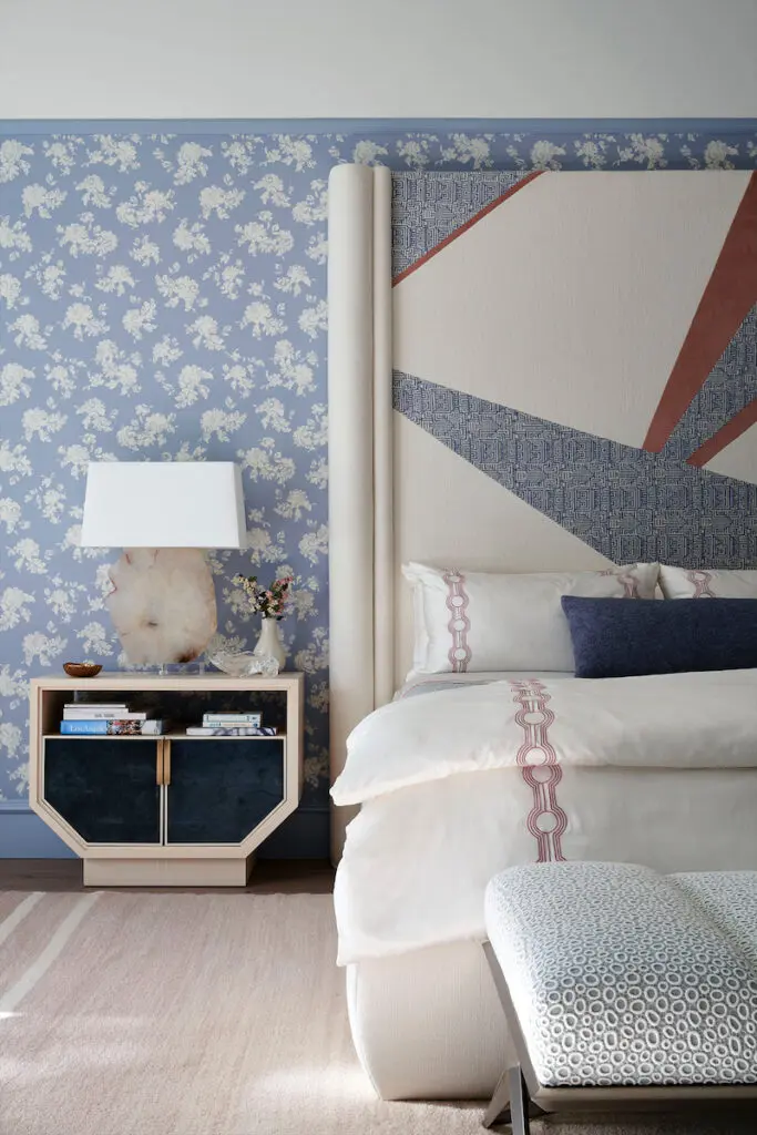 Peacock Alley bedding in Natasha Baradaran’s room at Kips Bay Decorator Show House Dallas 2022. (photo by Stephen Karlisch)