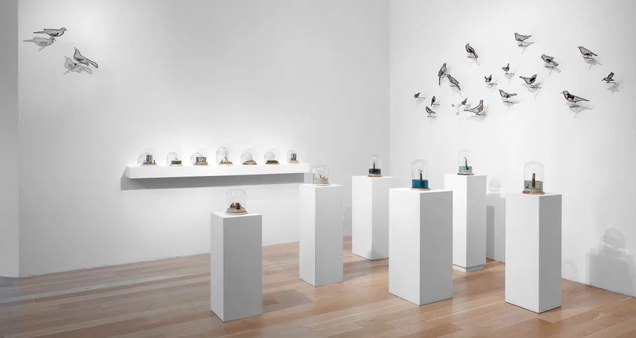 Installation view of "Helen Altman: Birds with Animals & I Have a Story," 2023 at Moody Gallery (Courtesy Moody Gallery)