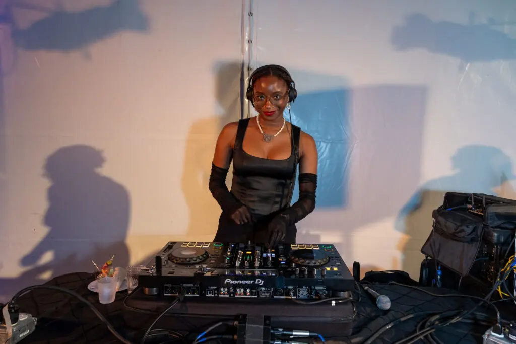 Amarie Cemone Gipson aka DJ DOUBLEDUTCH at Lawndale Art Center Hair Ball  (Photo by Jenny Antill Clifton)