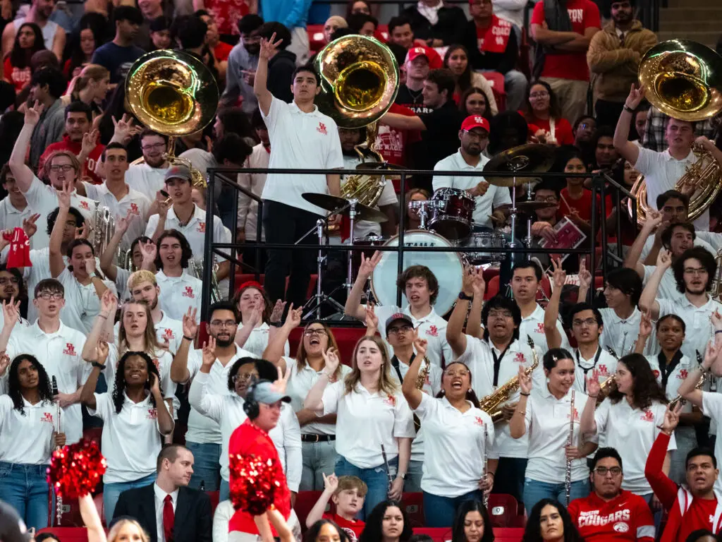 The band always brings excitement to the Fertitta Center for UH hoops games. (Photo by F. Carter Smith)