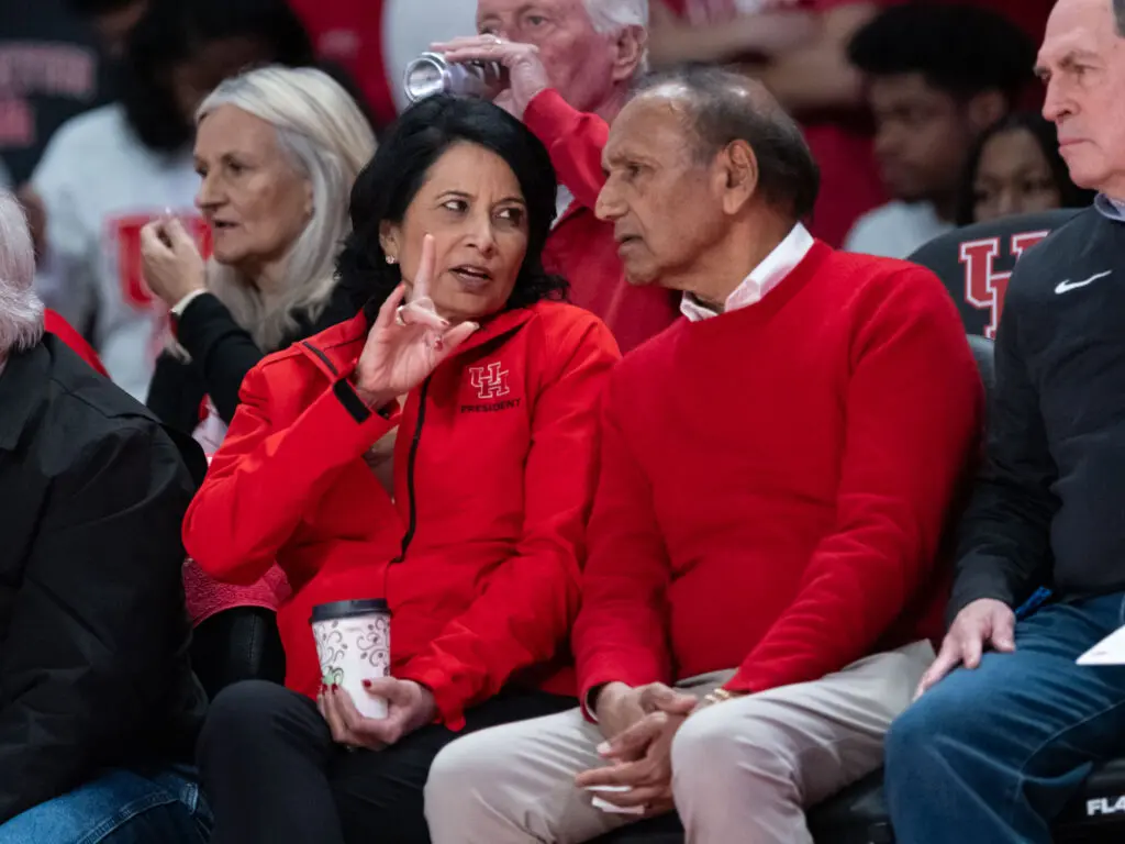 University of Houston president Renu Khator and her husband Suresh are regulars at Cougar basketball games. (Photo by F. Carter Smith)