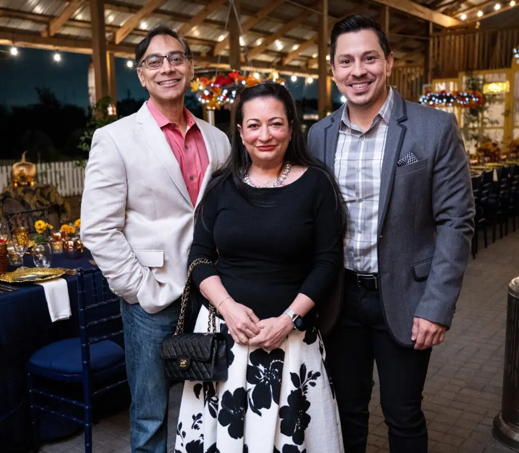 Dr. Salil Deshpande, Marian Cabanillas, Orlando Lozano at the Delicious Alchemy dinner benefiting Recipe for Success (Photo by Michelle Watson)