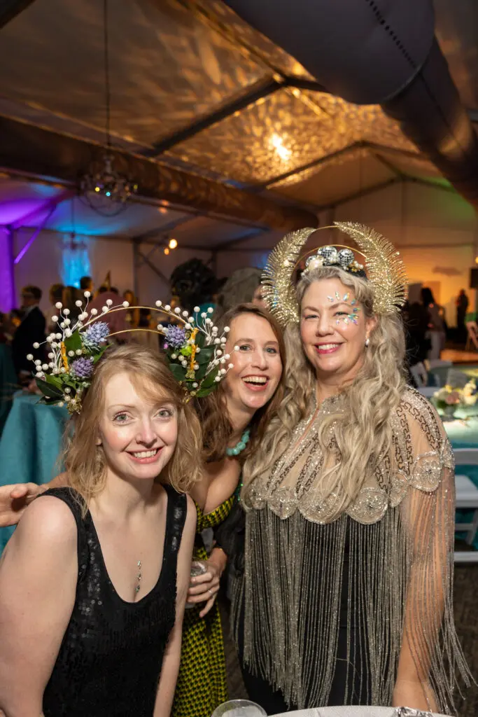 Elizabeth Roath Garcia, Lea Tcholakian, Afton Baily Griffin at Lawndale Art Center Hair Ball  (Photo by Jenny Antill Clifton)