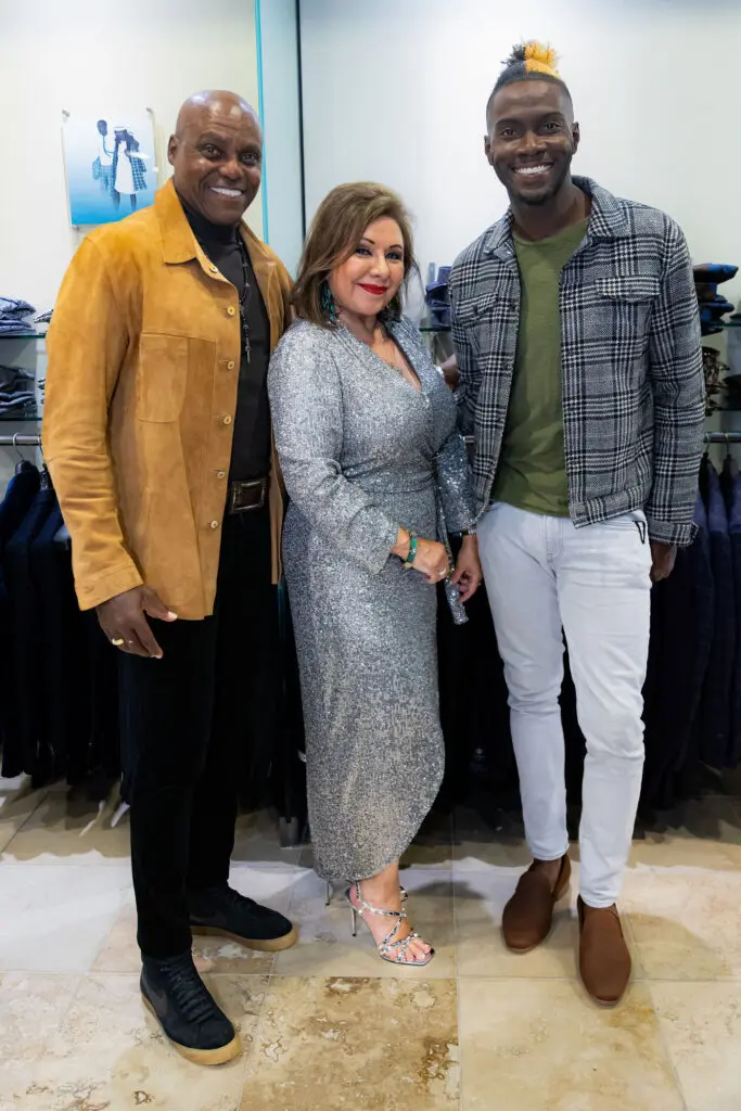 Olympian Carl Lewis, Debbie Festari, Kerron Clement at the Festari for Men 30th anniversary fete and holiday party.   (Photo by Steven Traylor)