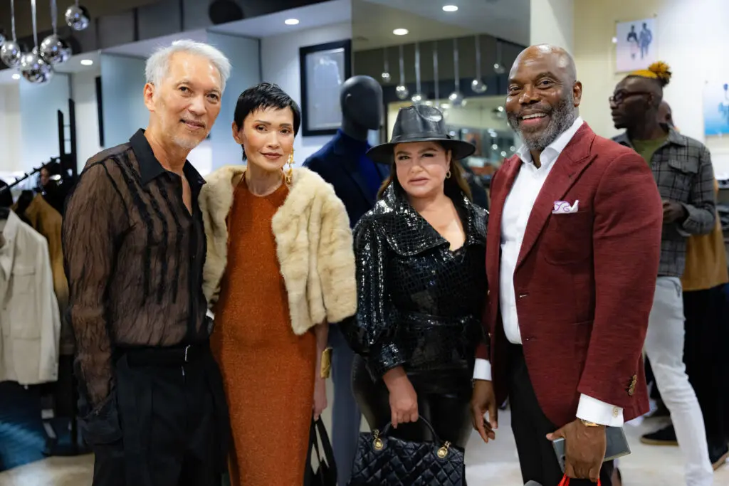  Marc & Duyen Huynh, Irma Brindis,  Patrick Ashiofu at the Festari for Men 30th anniversary fete and holiday party.  (Photo by Steven Traylor)