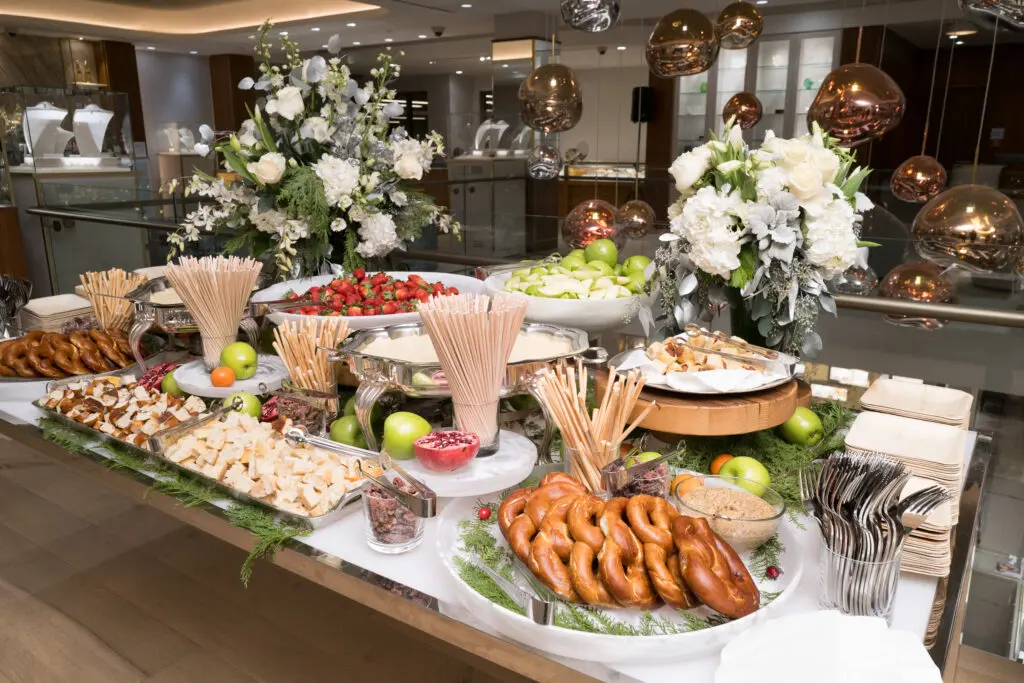 Food spread upstairs at the Zadok holiday party (Photo by Daniel Ortiz)