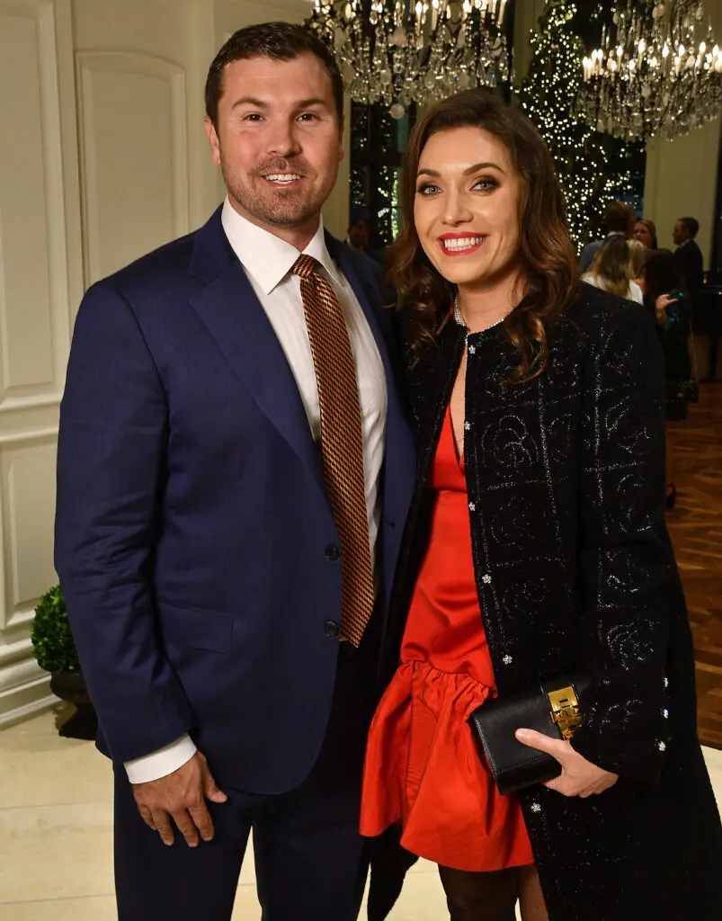 James & Katie Thompson at the MD Anderson Children's Cancer Hospital Santa's Elves fundraiser at the Fertitta family home.