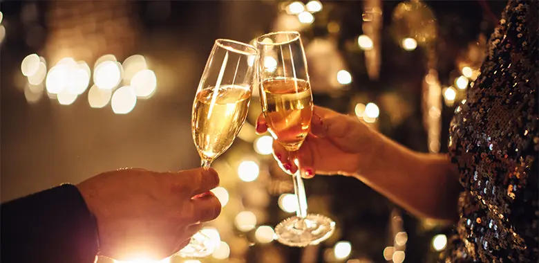 Celebrate NYE with a Champagne tower and a featured menu showcasing caviar and other indulgent treats.