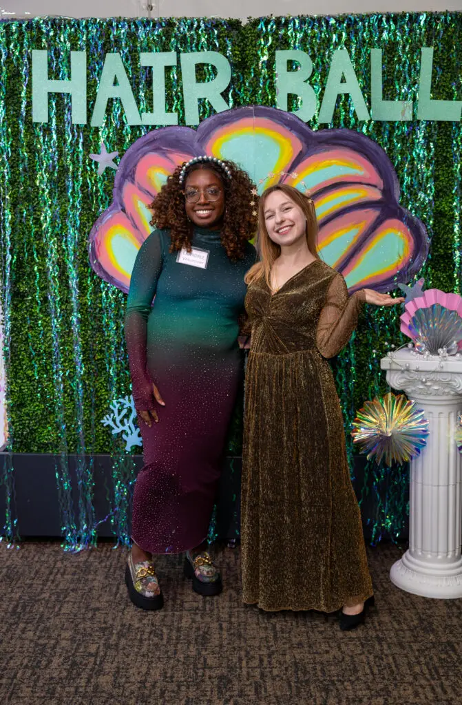 Lorena Mitchell, Emily Fens at Lawndale Art Center Hair Ball  (Photo by Jenny Antill Clifton)