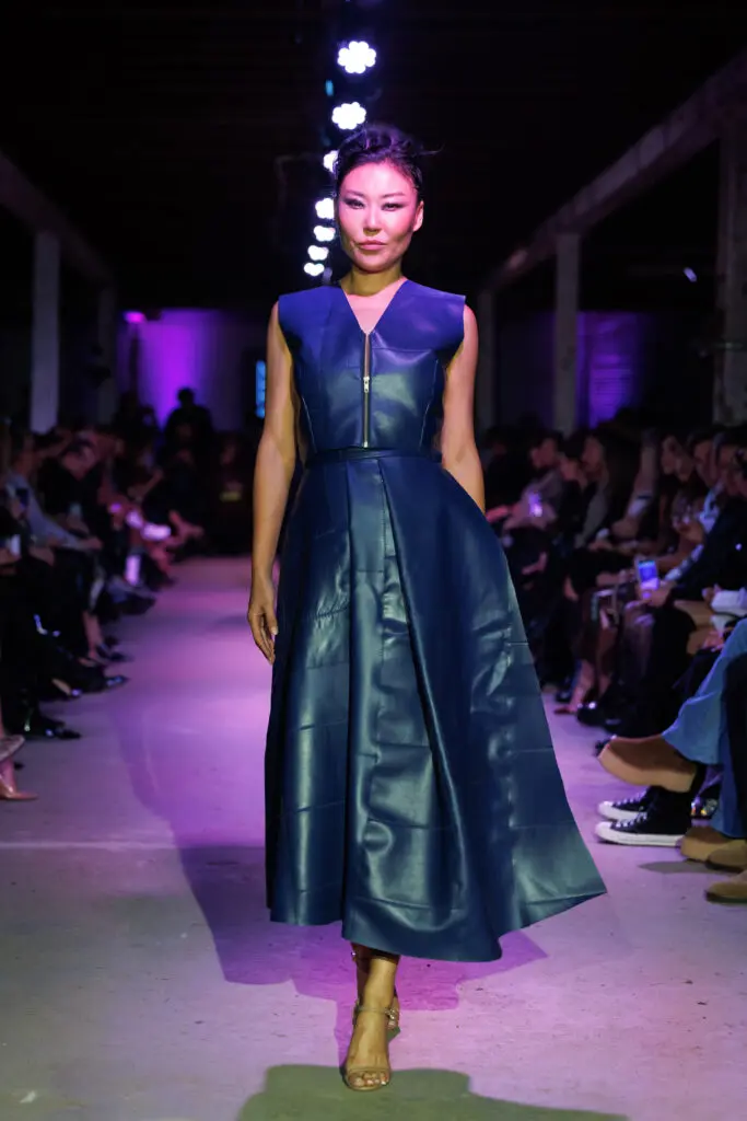 Neal Hamil Agency model Yuan Yuan on the runway at Magpies & Peacocks After Dark (Photo by Jay Marroquin)
