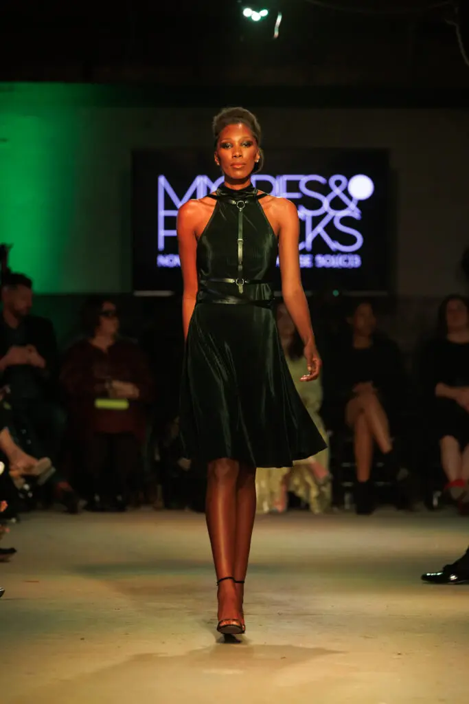 Neal Hamil Agency model Joy Bryant on the runway at Magpies & Peacocks After Dark (Photo by Jay Marroquin)