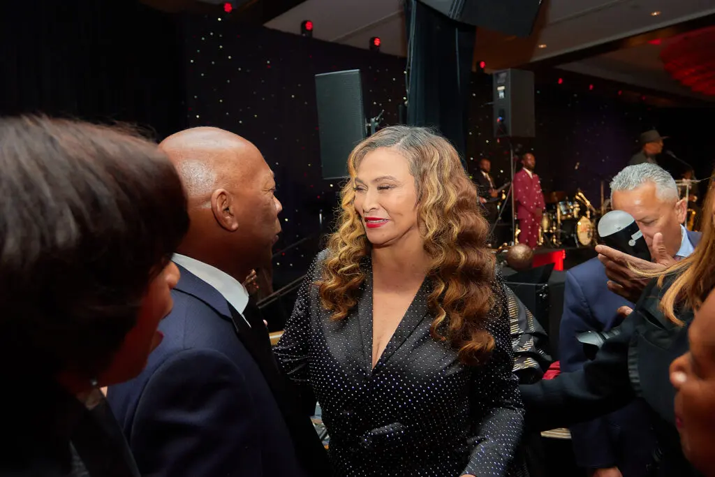 Mayor Sylvester Turner is congratulated by Tina Knowles-Lawson at the Houston Area Urban League 'Equal Opportunity Day' Gala at the Hilton Americas-Houston. 