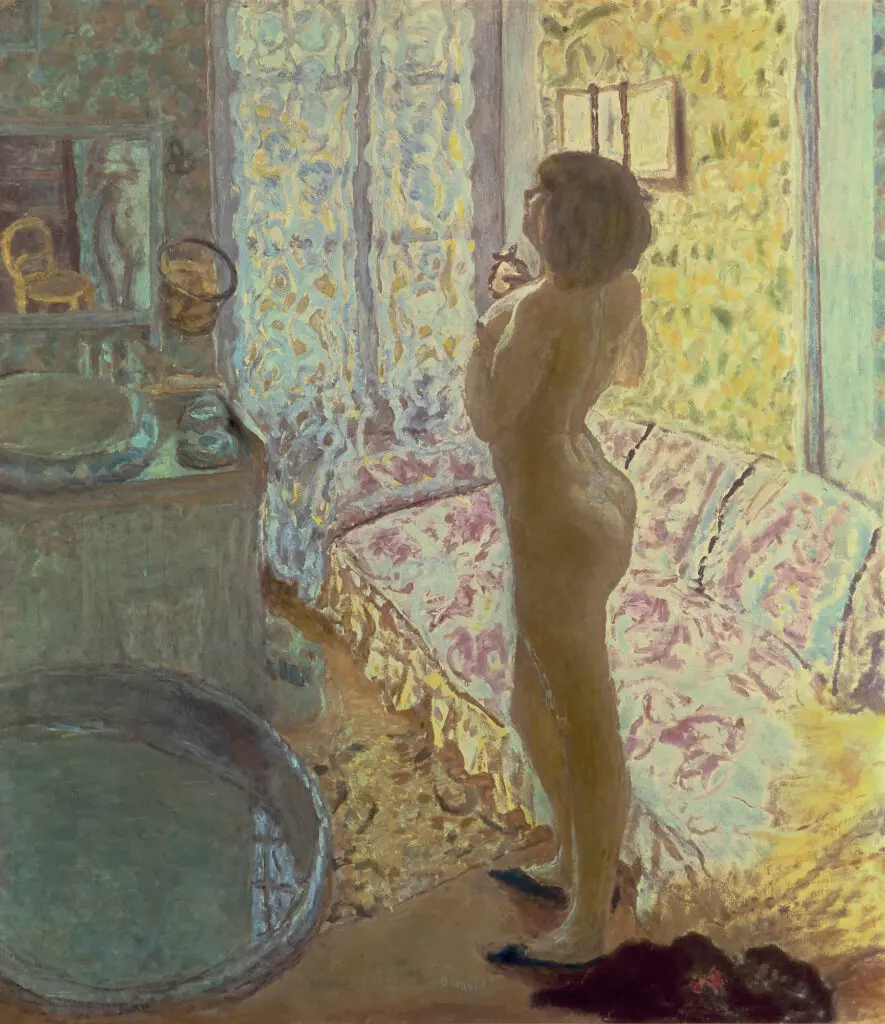Pierre Bonnard’s "Nu à contre-jour (The Bathroom or The Dressing Room with Pink Sofa)," 1908 (Royal Museums of Fine Arts of Belgium, Brussels, Inv. 6519 © 2023 Artists Rights Society (ARS), New York)