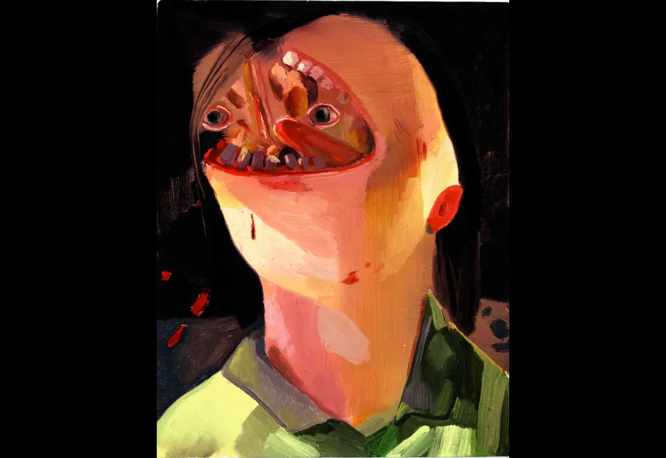Dana Schutz's "Face Eater," 2004, at Musée d'Art Moderne de Paris (© 2023 Dana Schutz. Courtesy the artist, CFA Berlin, Thomas Dane Gallery and David Zwirner. Photo Jason Mandella)