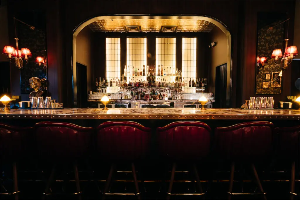 A stunning, purple violet marble-topped custom bar serves as the centerpiece of The Rô on Oak. (Courtesy)