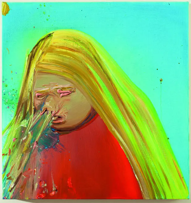 Dana Schutz's "Sneeze," 2001, at Musée d'Art Moderne de Paris (© 2023 Dana Schutz. Courtesy the artist, CFA Berlin, Thomas Dane Gallery and David Zwirner. Photo Jason Mandella)
