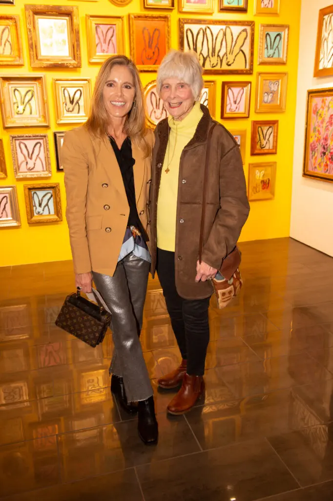 Bonnie Moe, Valerie Rule at Laura Rathe Fine Art's "Hunt Slonem: Hare Salon" (Photo by George Fiala)