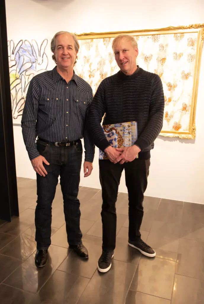 Brent Magnuson, Chris Pfeiffer at Laura Rathe Fine Art's "Hunt Slonem: Hare Salon" (Photo by George Fiala)