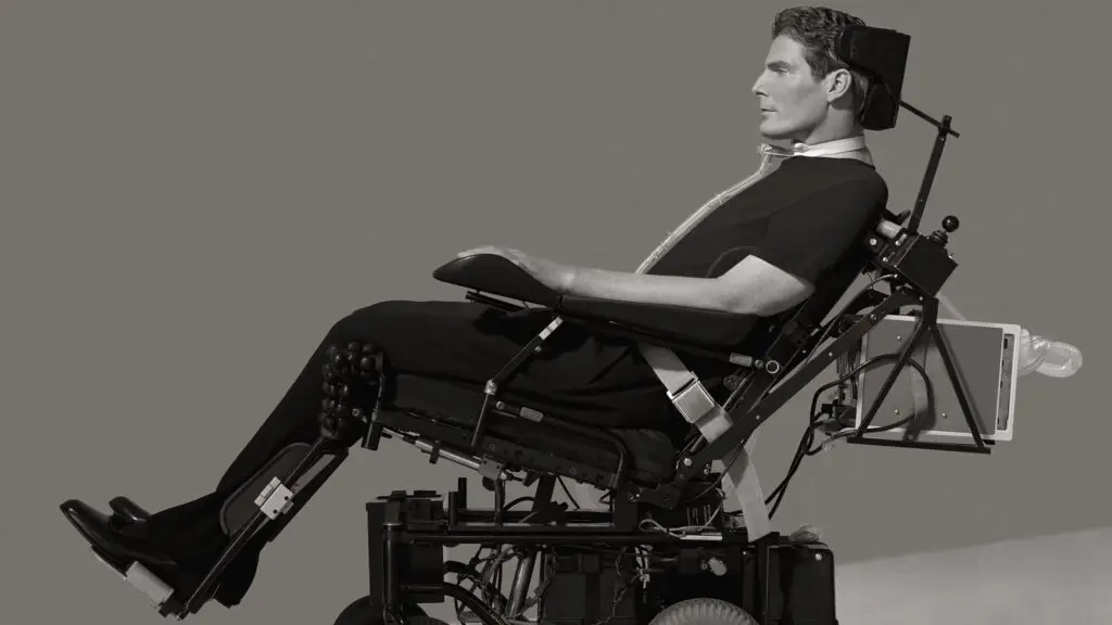 A still from Super/Man of Christopher Reeve  from The Christopher Reeve Story by Ian BonhÃ´te and Peter Ettedgui.