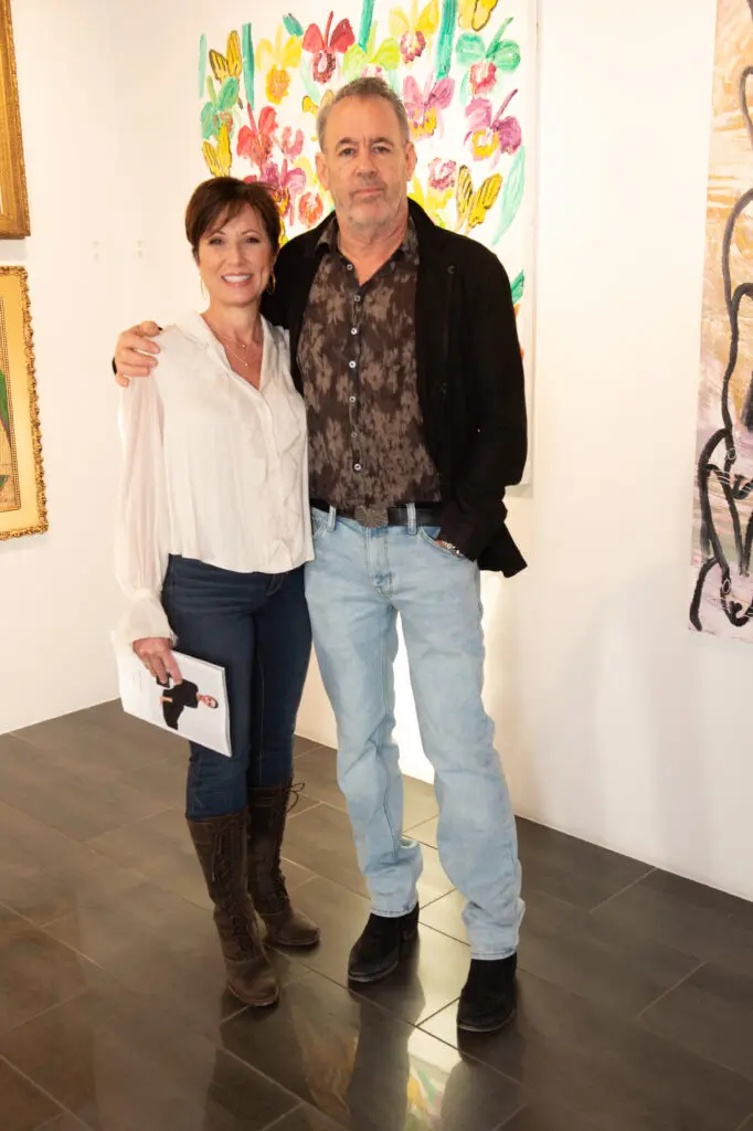 Candy Corbett, Rob Jones at Laura Rathe Fine Art's "Hunt Slonem: Hare Salon" (Photo by George Fiala)